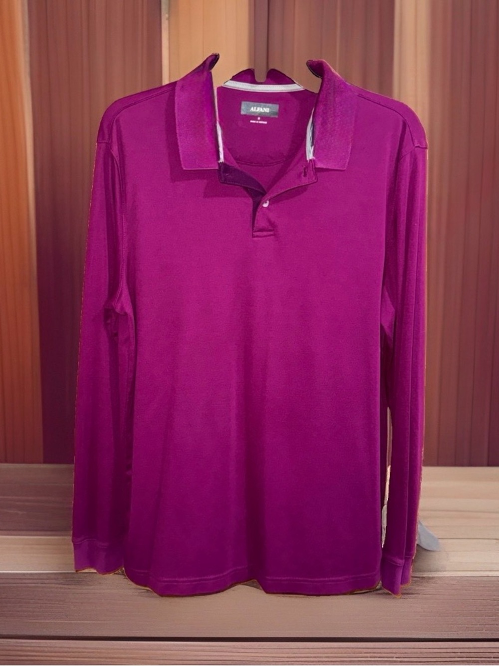 Alfani Men's Long Sleeve Polo - Magenta-M-EC